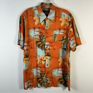 Hathaway Tropical Orange Floral Men's Button Down Shirt M